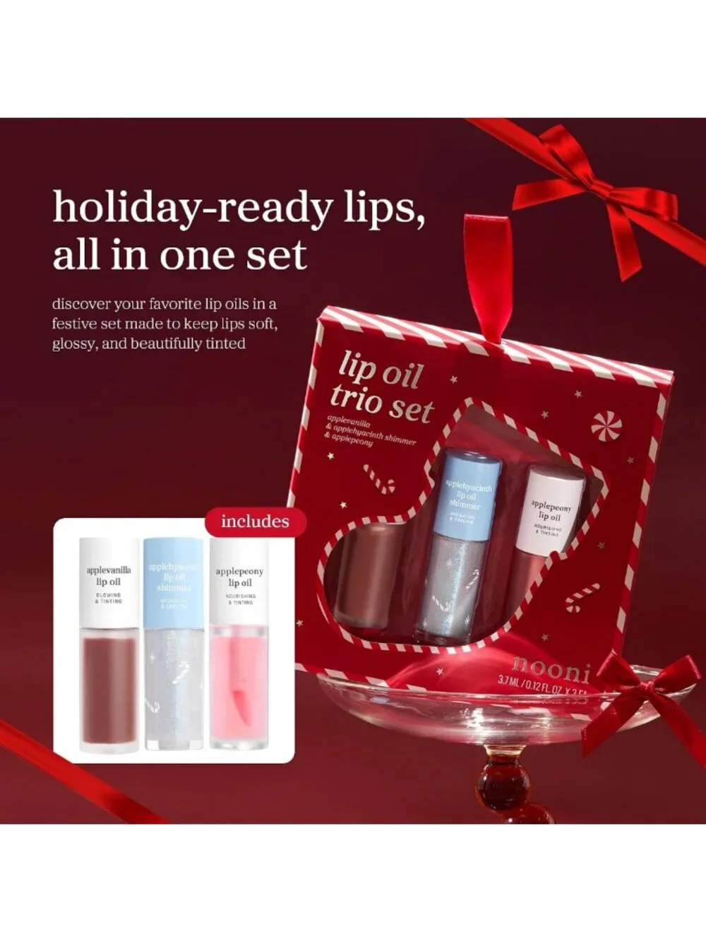 Holiday Lip Oil Trio - 3 Shades, Limited Edition, Perfect for Christmas Gifting